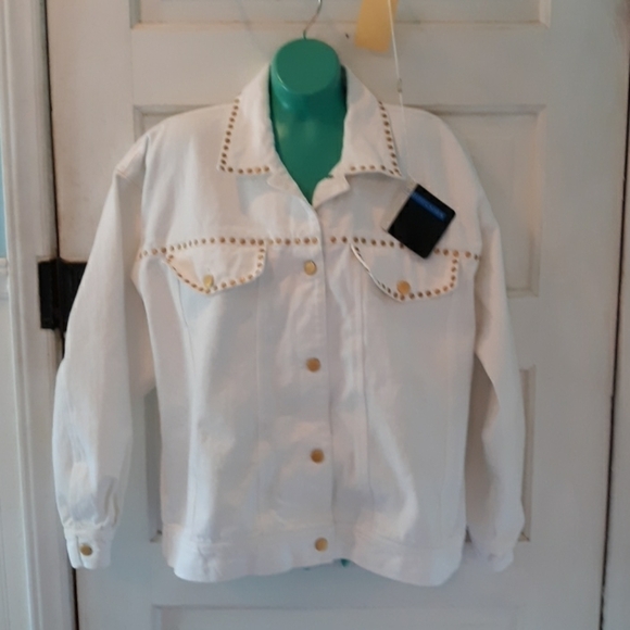 Vintage 80s I.B.Diffusion white denim jean jacket - Picture 1 of 3